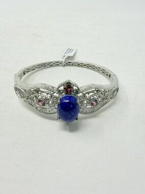 Shop LC KARIS Lapis Lazuli/Orissa Rhodolite Garnet Brass Bangle Bracelet 5102